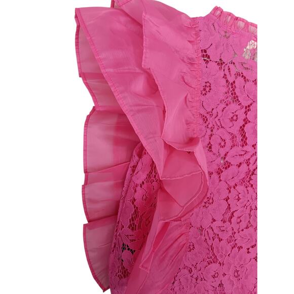 New without Tags POL Pink Lace Ruffle Flutter Sleeve Blouse Top Size Small - Picture 15 of 16